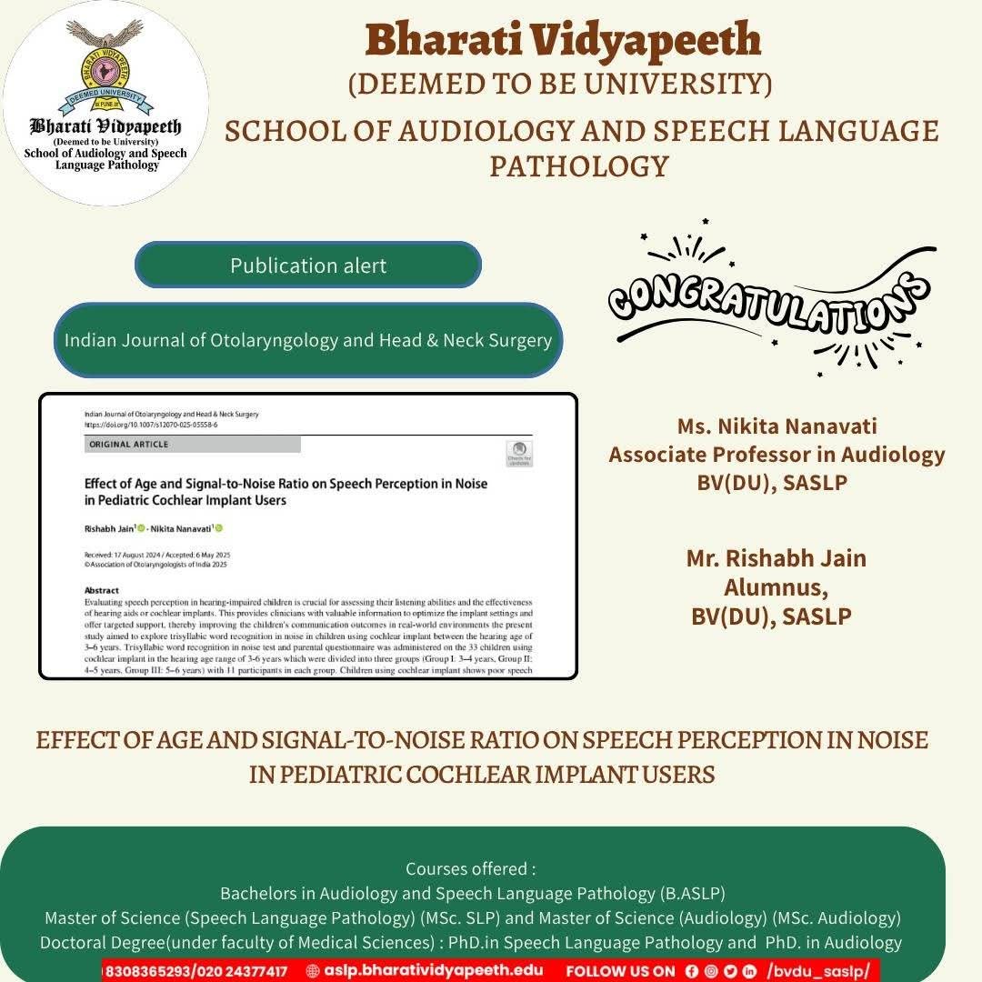 "Publication Alert: Speech Perception in Pediatric Cochlear Implant Users – Indian Journal of Otolaryngology"