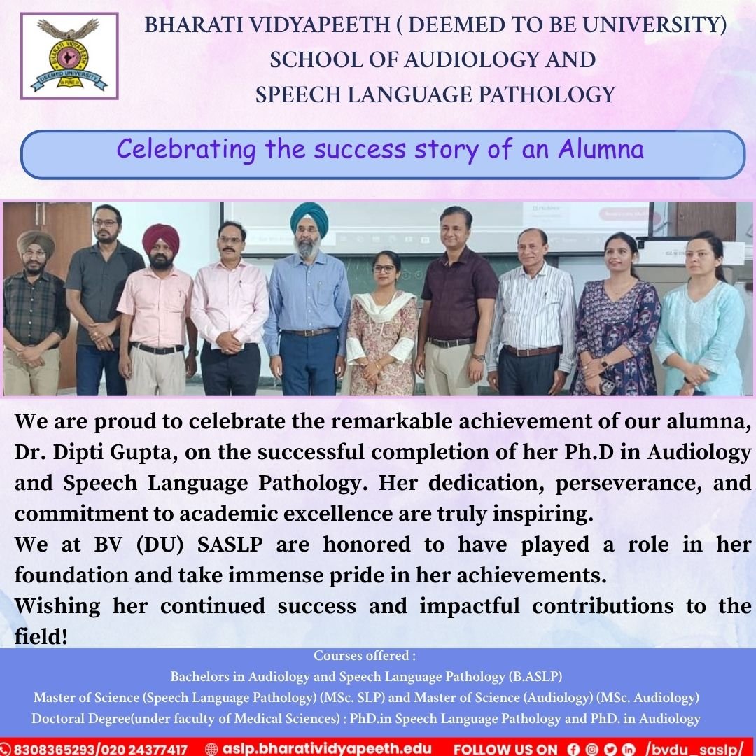 "Celebrating the Ph.D. Success of Dr. Dipti Gupta – BV(DU) SASLP Alumna"